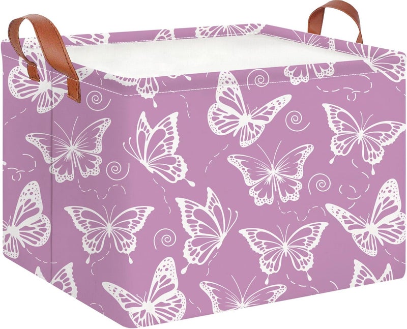 CLOCOR Rectangular Storage Basket Empty,Gift Basket,Waterproof Storage Bin with Handles,Room Decor(Purple Butterfly) - Image 1