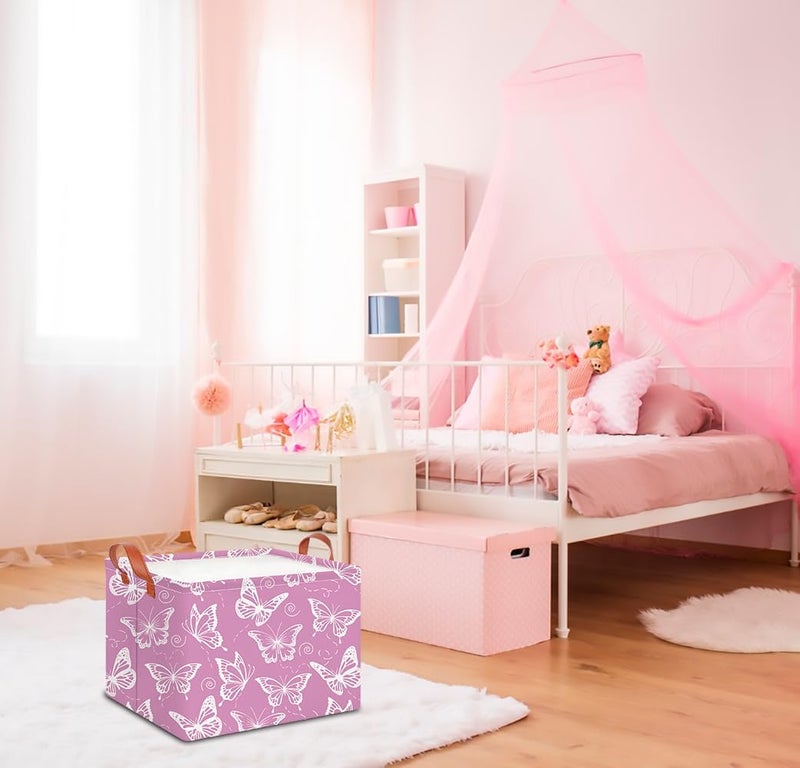 CLOCOR Rectangular Storage Basket Empty,Gift Basket,Waterproof Storage Bin with Handles,Room Decor(Purple Butterfly) - Image 3