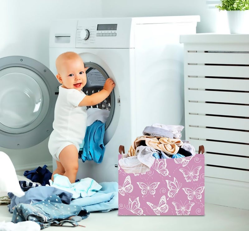 CLOCOR Rectangular Storage Basket Empty,Gift Basket,Waterproof Storage Bin with Handles,Room Decor(Purple Butterfly) - Image 4