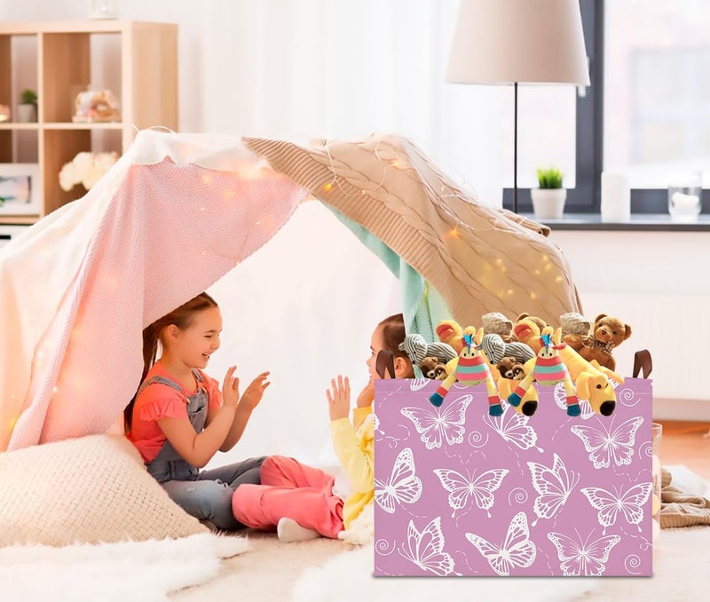 CLOCOR Rectangular Storage Basket Empty,Gift Basket,Waterproof Storage Bin with Handles,Room Decor(Purple Butterfly) - Image 2