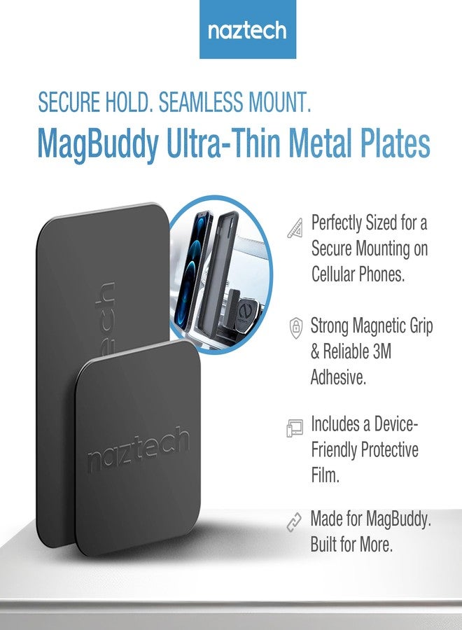 Naztech MagBuddy 2 Pack Magnet Phone Case Plate - Adhesive Metal Plate for Phone Magnet Strong Magnetic Sticker Magnetic Plates with Adhesive Backing Metal Stickers for Magnets for iPhone & Android - Image 2