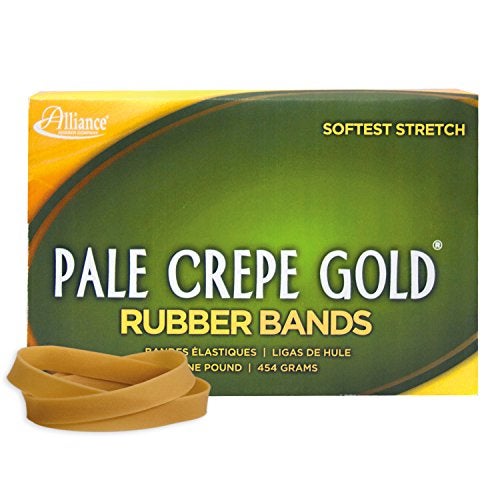 Alliance Rubber 20745 Pale Crepe Gold Rubber Bands Size #74, 1 lb Box Contains Approx. 320 Bands (3 1/2" x 3/8", Golden Crepe) - Image 1