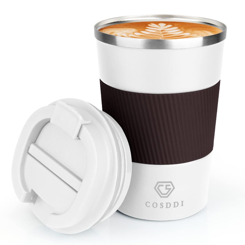 12 oz Stainless Steel Vacuum Insulated Tumbler  Coffee Travel Mug Spill Proof with Lid  Thermos Cup for Keep HotIce CoffeeTea and Beer 3rd White