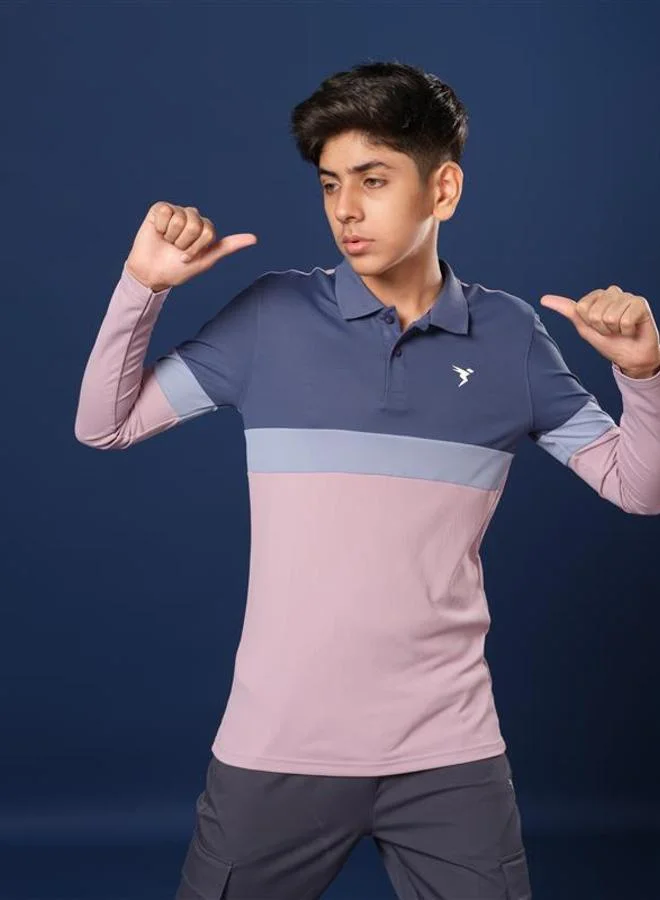 تكنوسبورت Technosport Boys Color Block Slim Fit Polo Sports T-Shirt