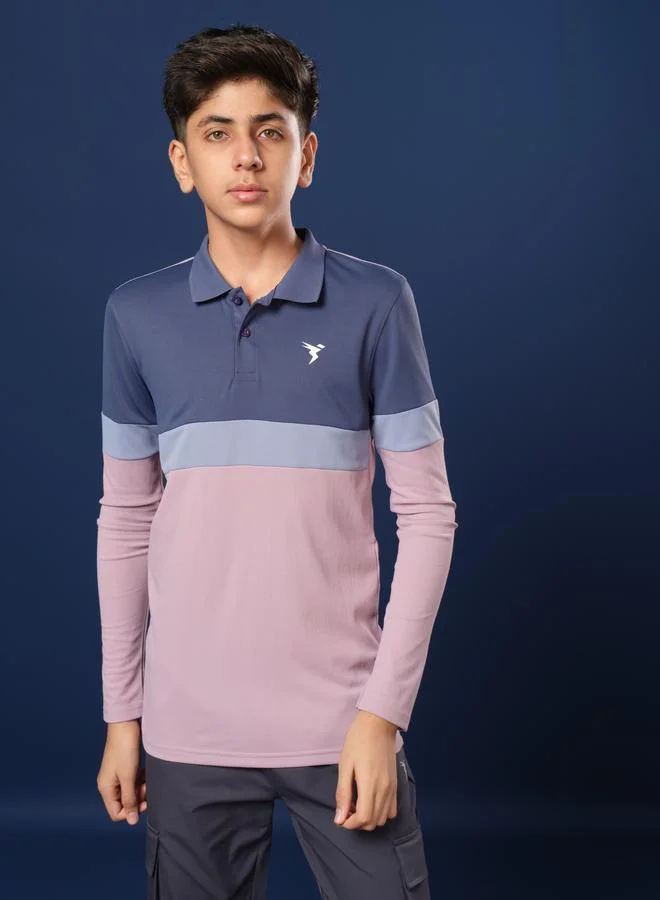 تكنوسبورت Technosport Boys Color Block Slim Fit Polo Sports T-Shirt