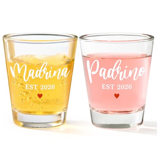 Futtumy Godparents Proposal Gift, 2OZ Padrino Madrina Est 2026 Shot Glasses, Godmother Proposal Gift, Padrinos Madrina Proposal Gifts for Godmother Godfather on Christmas Party Holiday Birthday(2 PCS) - Image 1
