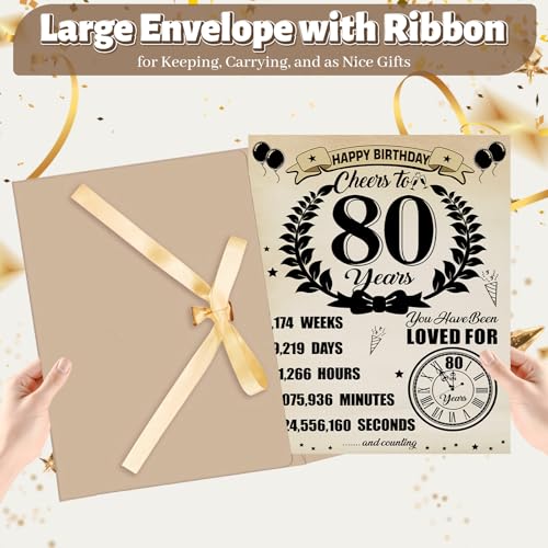 Uiorgui Large 80th Birthday Cards for Men Women, Vintage 1946 Happy 80th Birthday Greeting Card with Envelope Jumbo Eighty Guest Book Cheers to 80 Years Decorations Gifts Party Supplies - Image 3
