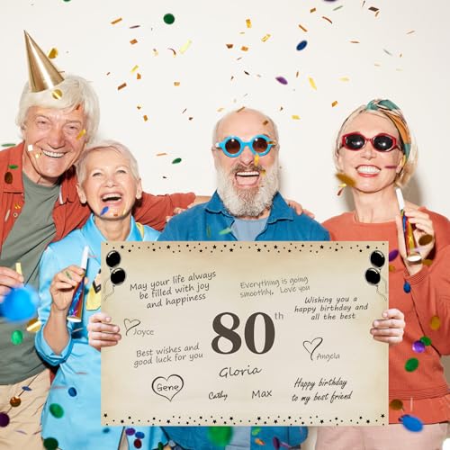 Uiorgui Large 80th Birthday Cards for Men Women, Vintage 1946 Happy 80th Birthday Greeting Card with Envelope Jumbo Eighty Guest Book Cheers to 80 Years Decorations Gifts Party Supplies - Image 4
