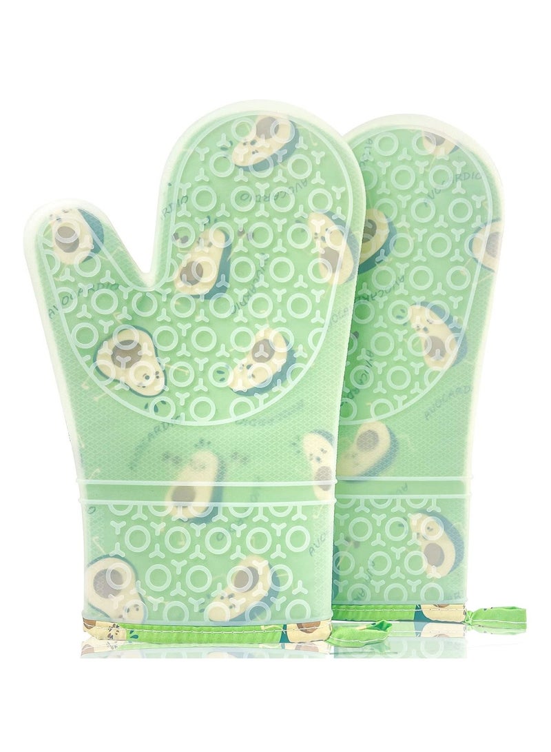 SYOSI SYOSI Silicone Oven Mitts, Kitchen Heat Resistant Gloves Waterproof Anti-scalding Baking Potholders with Silicone Shell & Cotton Lining for Oven/Microwave/BBQ/Baking (Avocado)  - Image 1