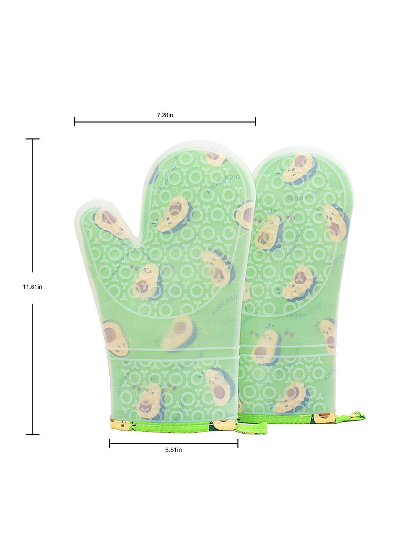 SYOSI SYOSI Silicone Oven Mitts, Kitchen Heat Resistant Gloves Waterproof Anti-scalding Baking Potholders with Silicone Shell & Cotton Lining for Oven/Microwave/BBQ/Baking (Avocado)  - Image 3