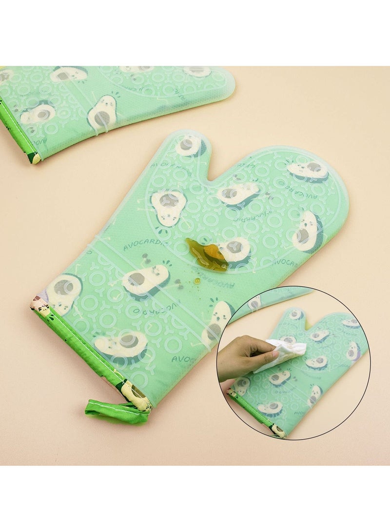SYOSI SYOSI Silicone Oven Mitts, Kitchen Heat Resistant Gloves Waterproof Anti-scalding Baking Potholders with Silicone Shell & Cotton Lining for Oven/Microwave/BBQ/Baking (Avocado)  - Image 5