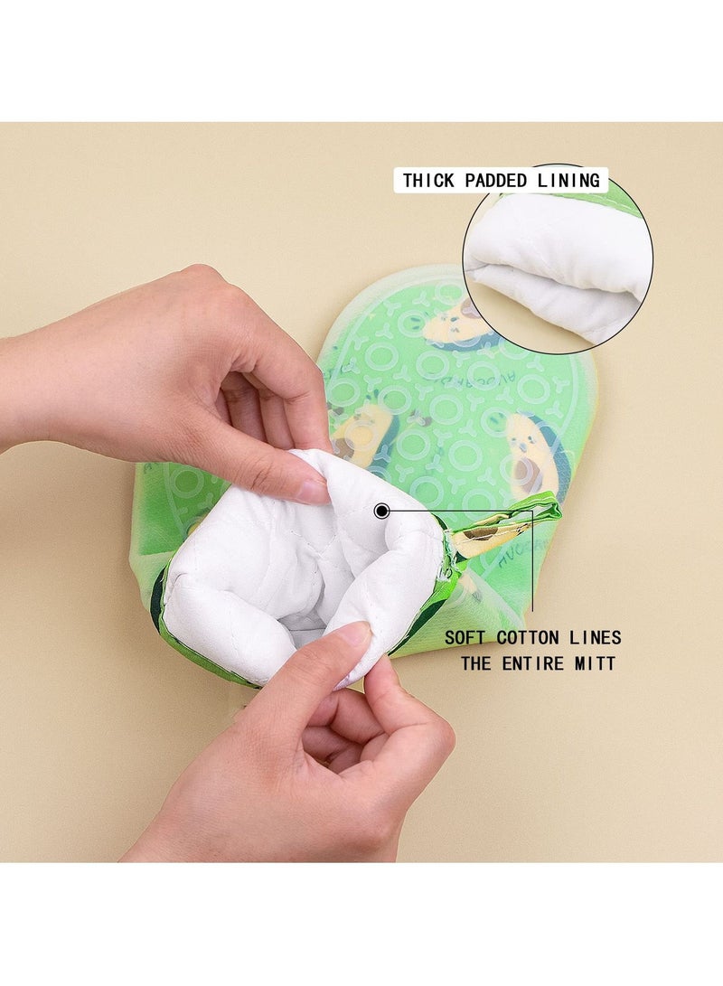 SYOSI SYOSI Silicone Oven Mitts, Kitchen Heat Resistant Gloves Waterproof Anti-scalding Baking Potholders with Silicone Shell & Cotton Lining for Oven/Microwave/BBQ/Baking (Avocado)  - Image 4