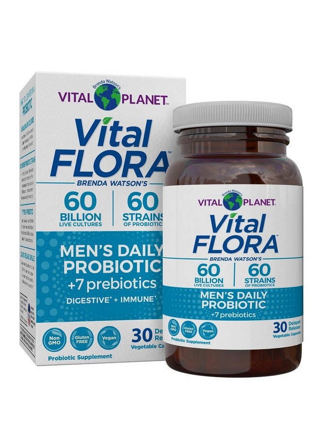 Vital Planet - Vital Flora Men’s Daily Probiotic, 60 Billion CFU, 60 Diverse Strains, 7 Organic Prebiotics, Immune Support, Gas Relief, Colon and Digestive Health Probiotics for Men 30 Capsules - Image 1