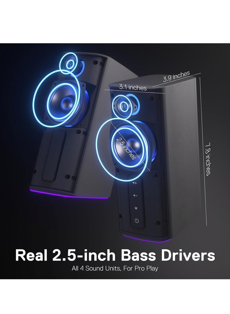 ريدراجون GS814 Wireless Desktop Speakers, RGB, BT/AUX, 20W , BT 5.0 wireless mode adopted for premium lossless sound quality, stable and no-delay audio transmission makes you get 100% enjoyed with your playlists from your phone, tablet or laptop - Black - Image 4