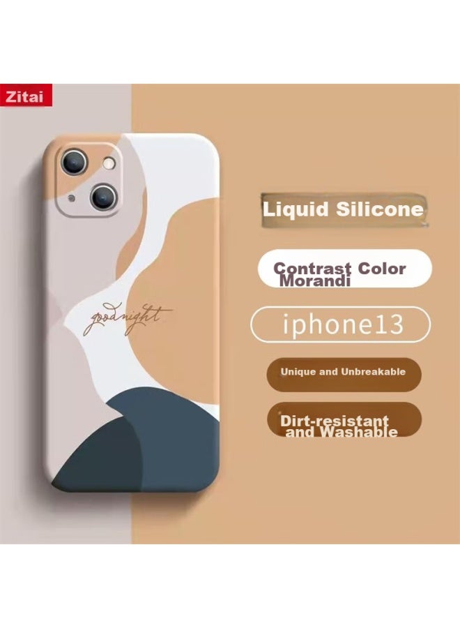 Zitai, Suitable For Apple 13 Phone Case, Liquid Silicone Iphone 13 Protective Cover, Painted Creative Anti-Drop Soft Case [Morandi], 6.1 Inch White - Image 1