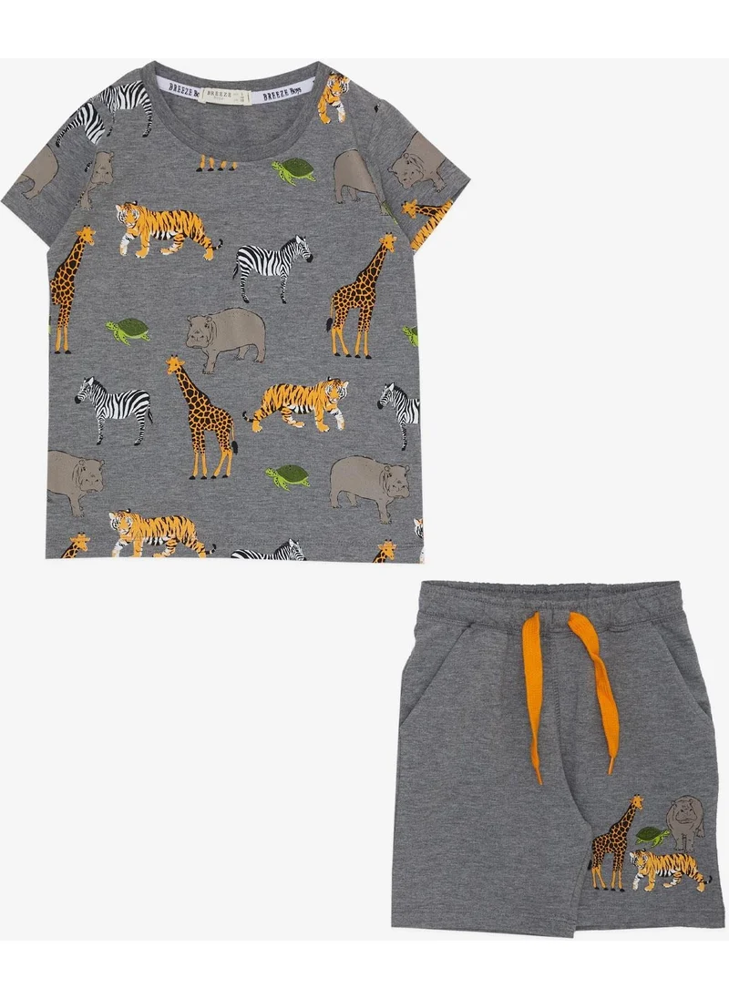 بريز Boy's Suit Shorts with Strong Animals Pattern 1.5-5 Years, Dark Gray Melange