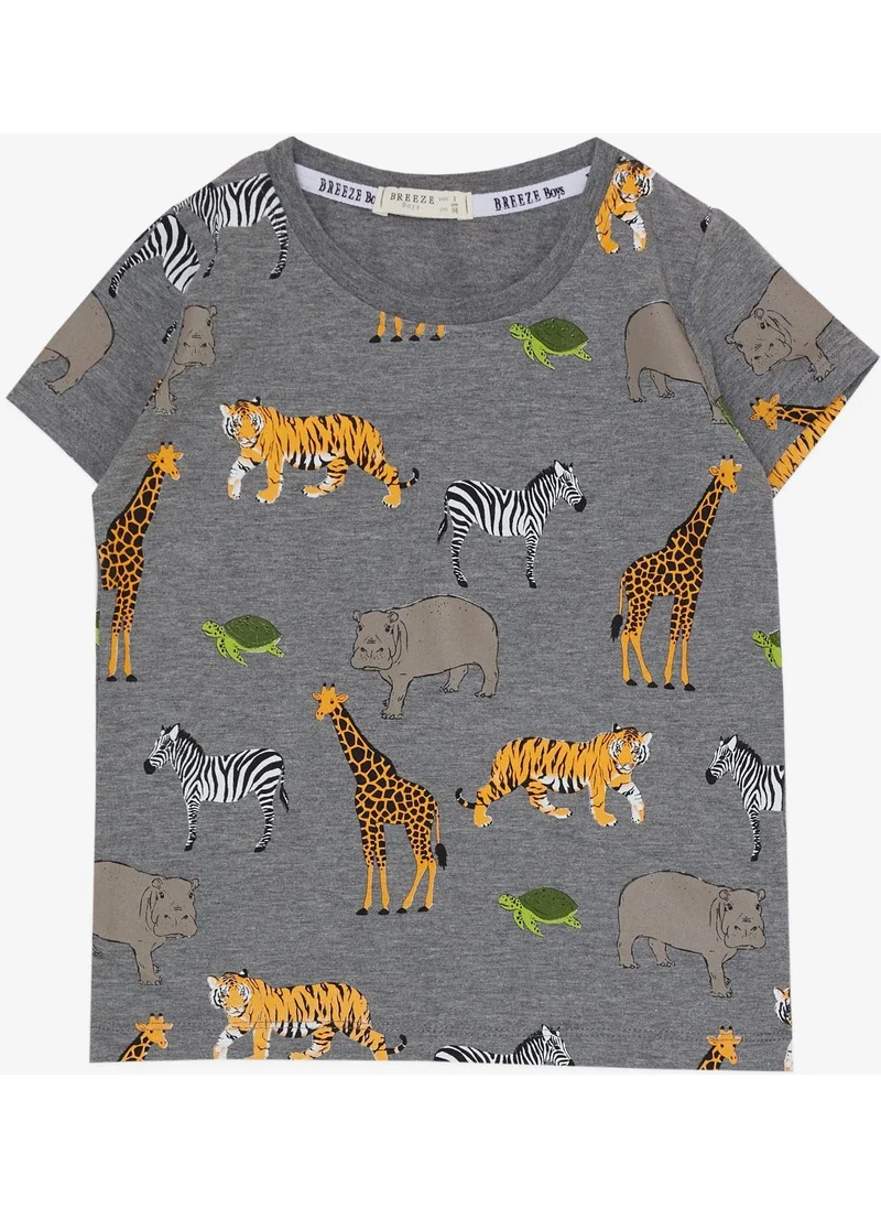 بريز Boy's Suit Shorts with Strong Animals Pattern 1.5-5 Years, Dark Gray Melange