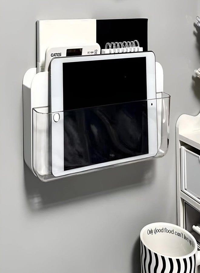 GWEOBZ Adhesive Remote Control Holder Wall Mounted Phone Charging Holder Universal Controller Holder Wall Mount Storage Organizer Box No Drilling Home Office Desk (Bedside Shelf) - Image 3