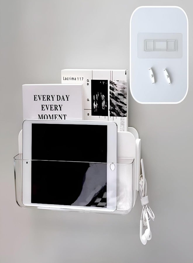 GWEOBZ Adhesive Remote Control Holder Wall Mounted Phone Charging Holder Universal Controller Holder Wall Mount Storage Organizer Box No Drilling Home Office Desk (Bedside Shelf) - Image 2