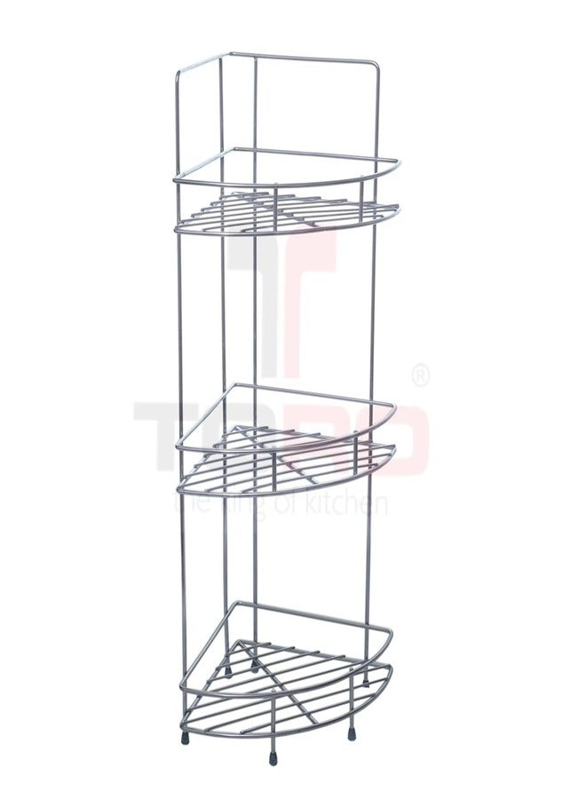 TORO Stainless Steel Kitchen Rack - Multipurpose Kitchen Organizer, Corner Shelf (Chrome Finish) (Tripal Layer) - Image 3