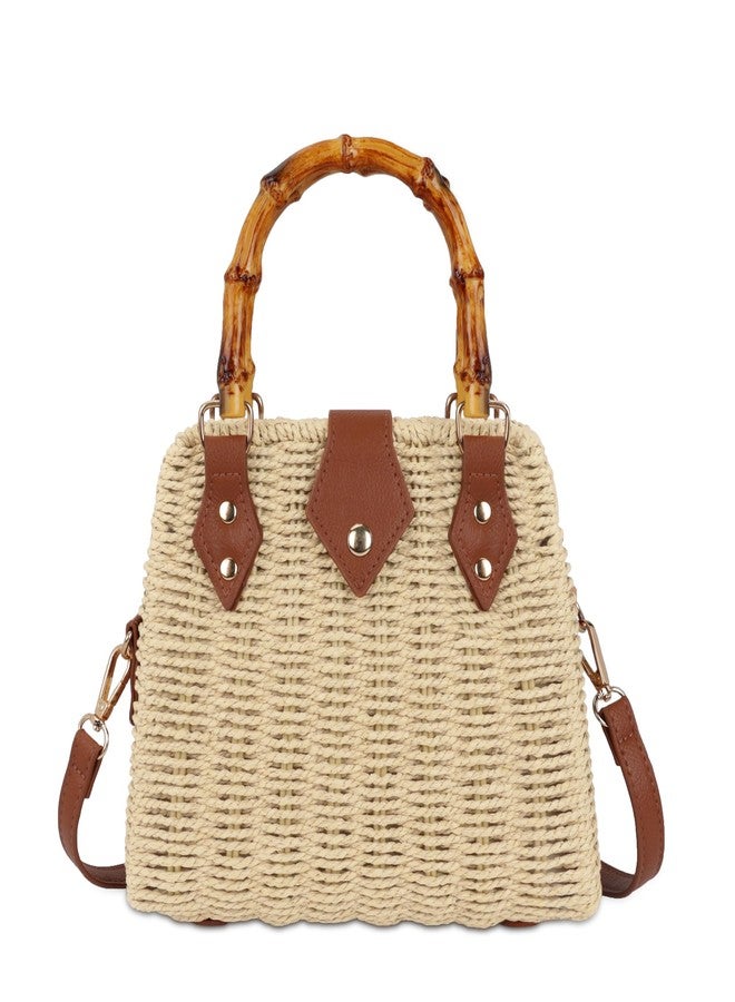 Youjaree Straw Beach Bag Crossbody Handbag for Women Handmade Woven Shoulder Bag Top Handle Purse for Summer, Beige, Medium - Image 1