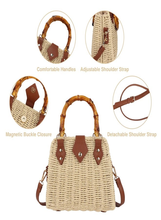 Youjaree Straw Beach Bag Crossbody Handbag for Women Handmade Woven Shoulder Bag Top Handle Purse for Summer, Beige, Medium - Image 3