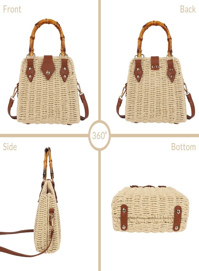 Youjaree Straw Beach Bag Crossbody Handbag for Women Handmade Woven Shoulder Bag Top Handle Purse for Summer, Beige, Medium - Image 2