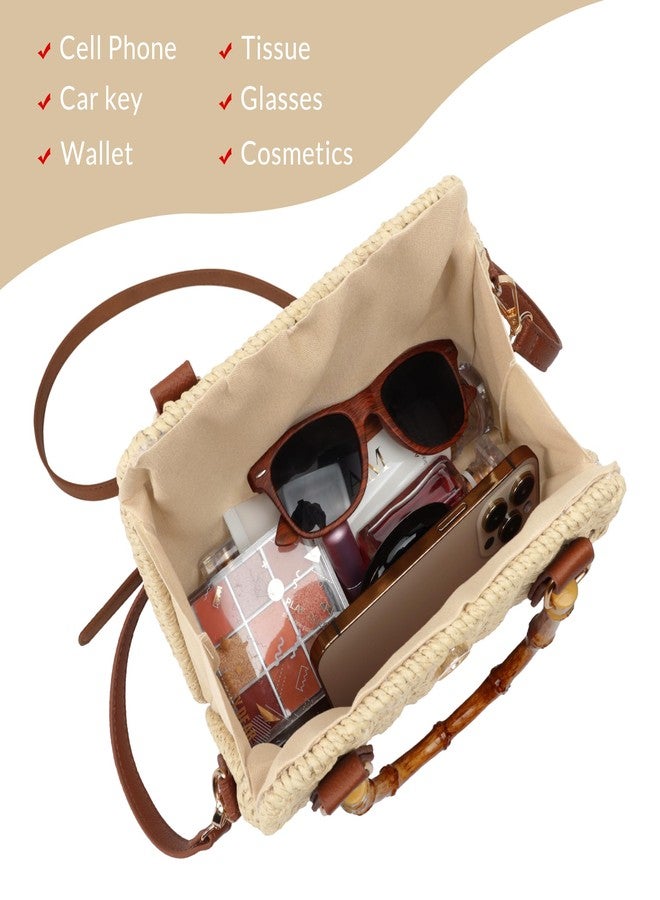 Youjaree Straw Beach Bag Crossbody Handbag for Women Handmade Woven Shoulder Bag Top Handle Purse for Summer, Beige, Medium - Image 4