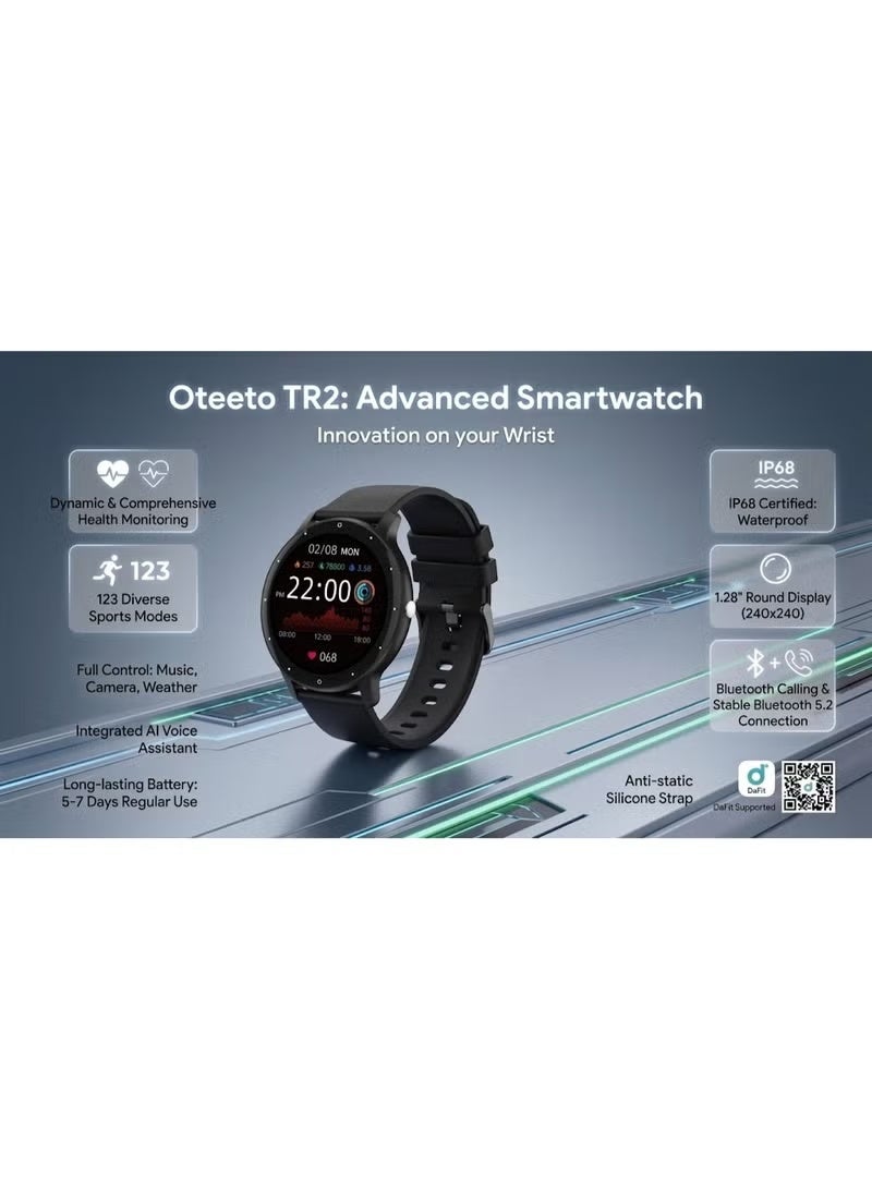 Oteeto TR2 Smart Watch, 1.28 Inch Full Touch TFT Display, Bluetooth 5.2, Heart Rate & SpO2 Monitoring, IP68 Water Resistant, 123+ Sports Modes, Up to 7-Day Battery Life, Fitness Tracker for Men & Women - Image 5