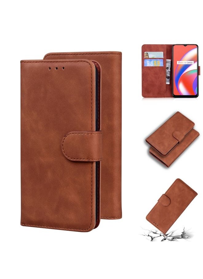 HuHa Case Cover For Realme C12/Realme Narzo 20 Skin Feel Pure Color Flip Leather Phone Case Brown 