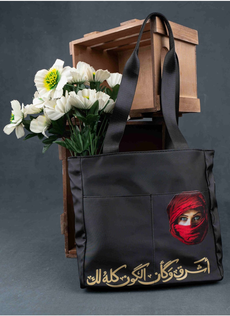 HIGH LINE STORE - Tote Bag Waterproof With Attractive Print Stain Resistant, Large Space to Put all Personal Items, Lined From the Inside High Quality Black - Image 1