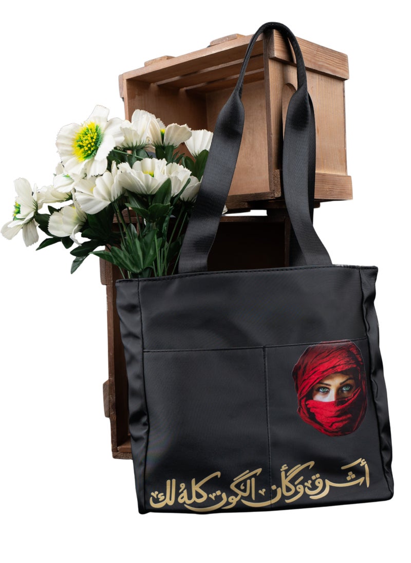 HIGH LINE STORE - Tote Bag Waterproof With Attractive Print Stain Resistant, Large Space to Put all Personal Items, Lined From the Inside High Quality Black - Image 1
