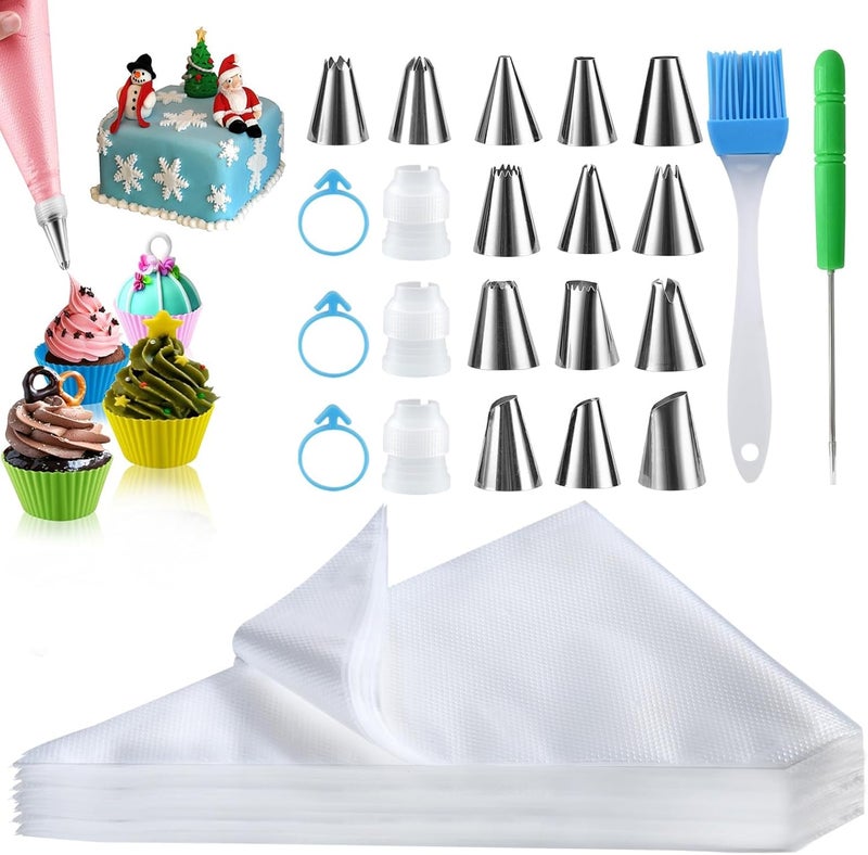 firstake Piping Bags and Tips Set - 100pcs Disposable Piping Bags, 12 Inch Icing Bags, Thickened Pastry Bags, Anti Burst Frosting Bags, Non-slip Cake Decorating Bags for Baking Cupcake and Cookies - Image 1