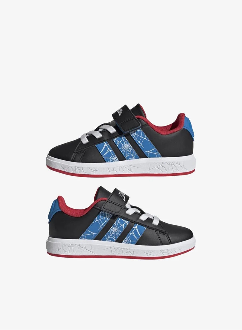 اديداس حذاء رياضي سبايدر مان جراند كورت إل كيو أسود للأطفال