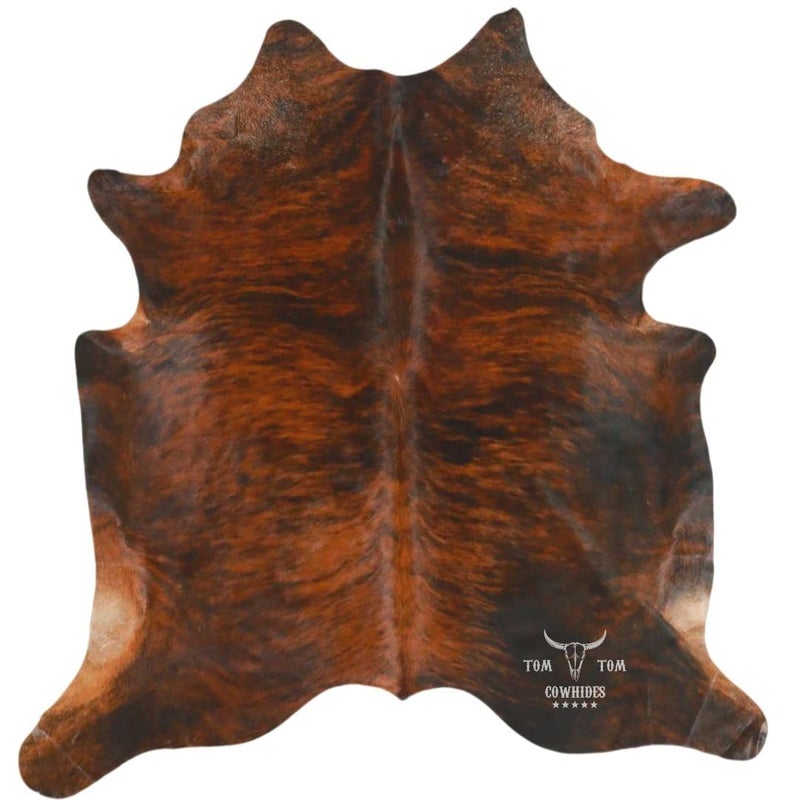 TOM TOM COWHIDES Cowhides Rug 7x6 Brindle Red Brown Black Cowhide Natural Leather - Image 1