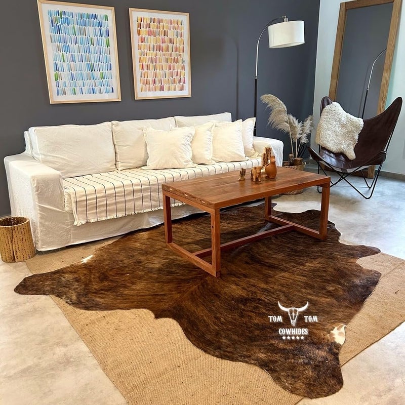 TOM TOM COWHIDES Cowhides Rug 7x6 Brindle Red Brown Black Cowhide Natural Leather - Image 4