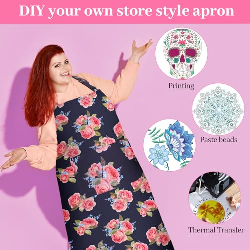 Skicuff 2 Pack Plus Size Floral Aprons Women Adjustable Vintage Kitchen Chef Apron with 2 Pockets for Cooking, Work, Baking, 35.43 x 39.37 Inch(Pink,Black,Floral) - Image 5
