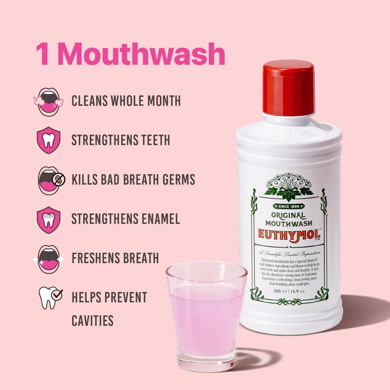 Euthymol Icy Mint Mouthwash 500 ml - Alcohol-Free Oral Care - Image 3