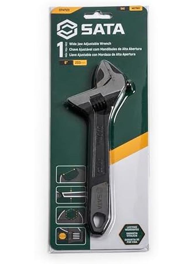 Sata 8 Inch Professional Extra Wide Jaw Adjustable Wrench With Forged Alloy Steel Body And A Chrome Plated Finish St47123  - Image 2