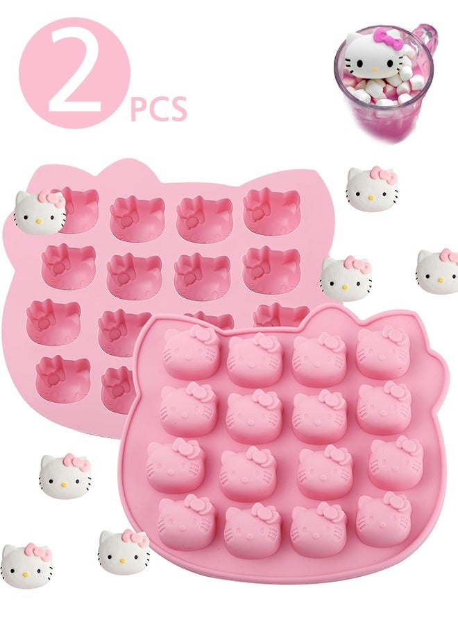 Sanrio 2 Pcs 3D Kitten Candy Silicone Molds,32 Cavity Chocolate Silicone Mold for Cookies, Gum, Sugar Craft, Butter, Pudding, Gelatin, Wax, Ice, Soap, Plaster, Epoxy Resin, Clay,DIY Baking Tools  - Image 1