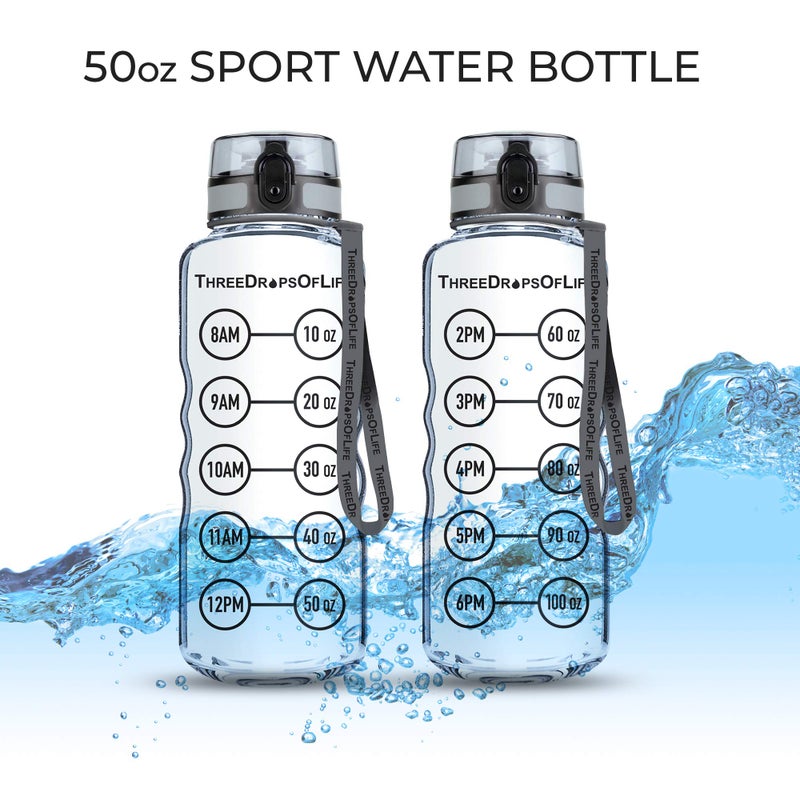 ثري دروبس أوف لايف 50oz Sport Water Bottle - أفضل لترطيب عالية السعة - تريتان بلاستيك صافية BPA Free Flip Top Top Top Proof Lid Lid New Courser Strong القابلة لإعادة الاستخدام 50 أوقية زجاجة رياضية صافية - Image 3