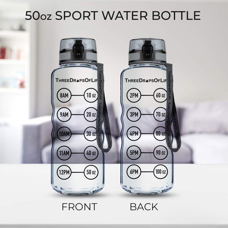 ثري دروبس أوف لايف 50oz Sport Water Bottle - أفضل لترطيب عالية السعة - تريتان بلاستيك صافية BPA Free Flip Top Top Top Proof Lid Lid New Courser Strong القابلة لإعادة الاستخدام 50 أوقية زجاجة رياضية صافية - Image 5