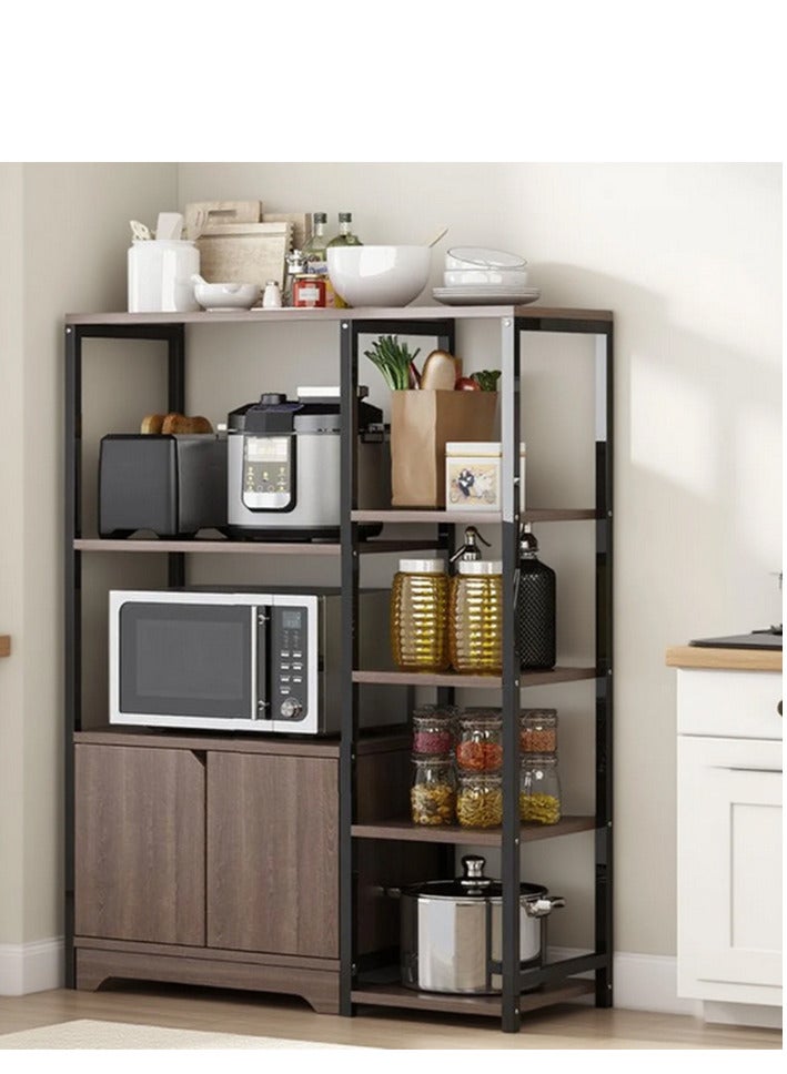 زويهاو رف مطبخ من 4 طبقات مع خزانة تخزين ، حامل فرن ميكروويف متعدد الوظائف ، حامل توابل - Image 1