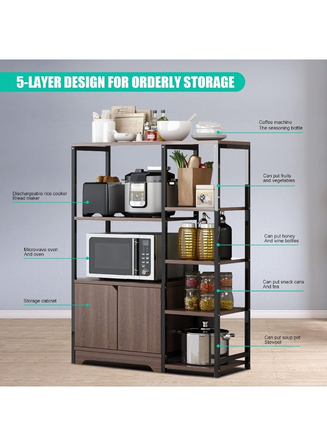 زويهاو رف مطبخ من 4 طبقات مع خزانة تخزين ، حامل فرن ميكروويف متعدد الوظائف ، حامل توابل - Image 4