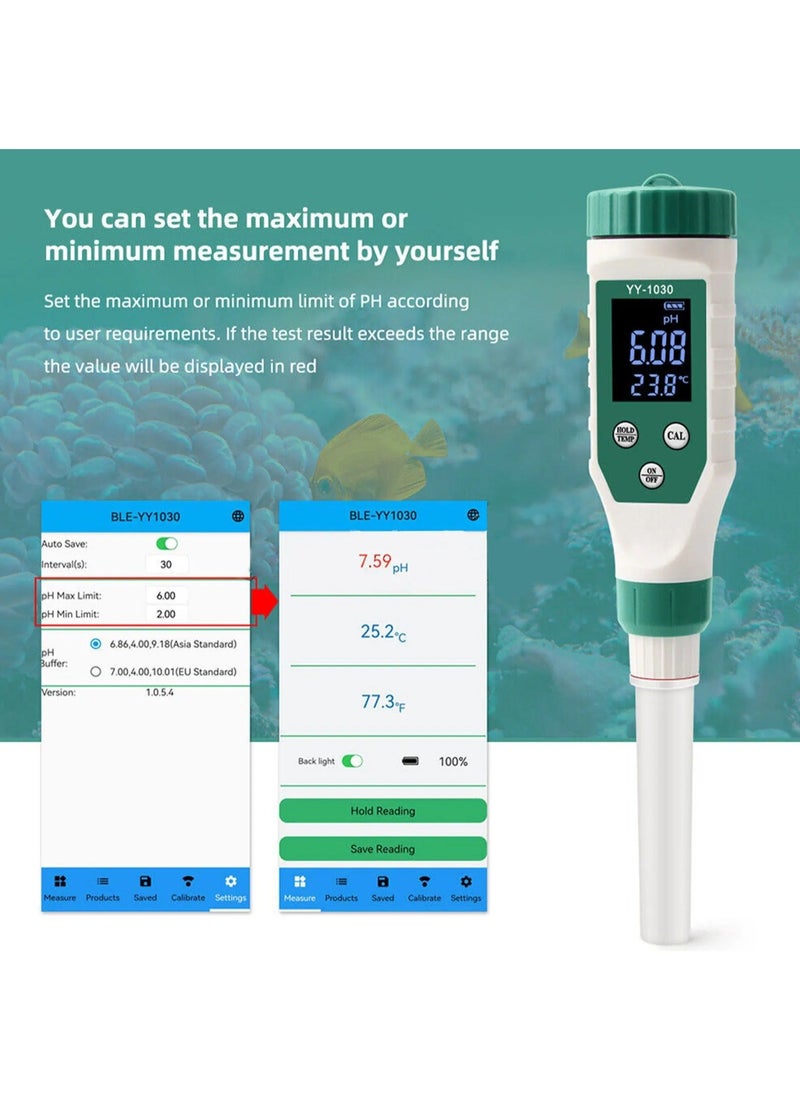 Generic YY-1030 Smart Bluetooth pH Meter, Water Quality Tester Pen, Mobile APP Control, for Soil/Cosmetic/Food/Cheese/Meat Fruit/Dough/Baby Food Supplement  - Image 2