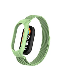 Replacement Strap For Xiaomi Mi Band 8 Integrated Metal Case + Milanese Magnetic Watch Band Matcha Green
