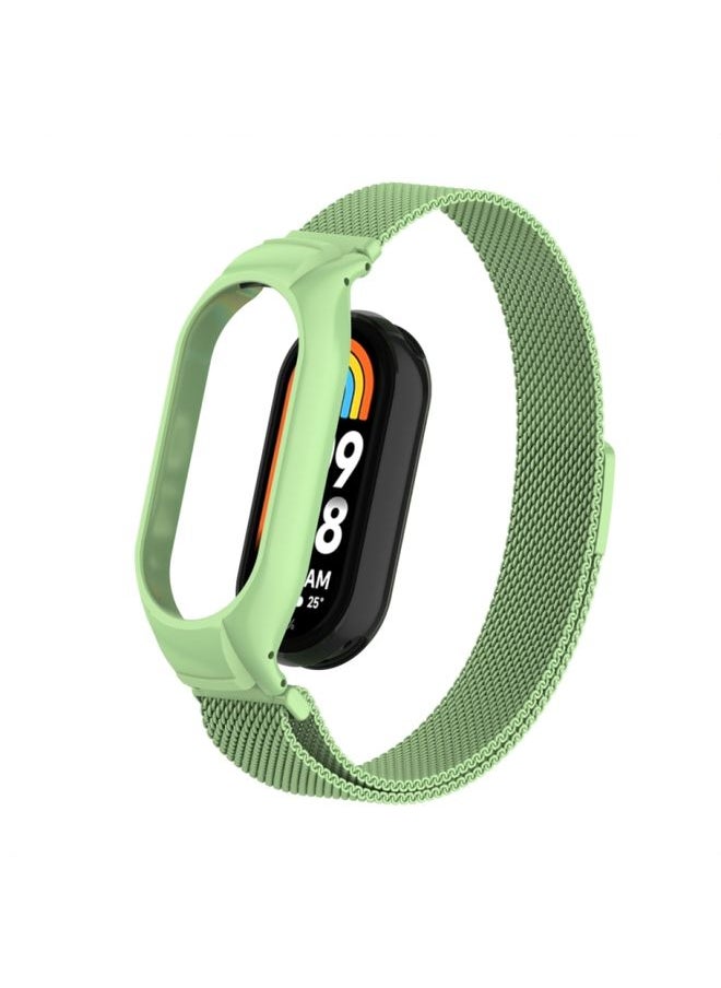 Generic - Replacement Strap For Xiaomi Mi Band 8 Integrated Metal Case + Milanese Magnetic Watch Band Matcha Green - Image 1