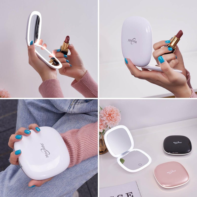Mocado Compact LED Magnifying Travel Makeup-Mirror - 4 inches 1X/10X Magnification Small Hand Pocket Dimmable Double Sided USB Rechargeable Touch Screen, Portable Tabletop Cosmetic (White) - Image 4