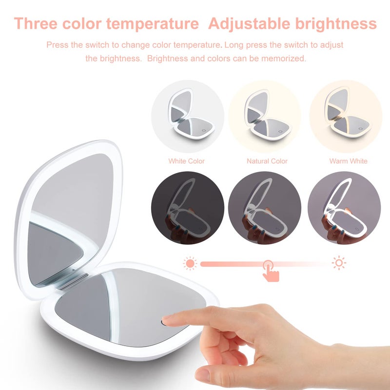 Mocado Compact LED Magnifying Travel Makeup-Mirror - 4 inches 1X/10X Magnification Small Hand Pocket Dimmable Double Sided USB Rechargeable Touch Screen, Portable Tabletop Cosmetic (White) - Image 3