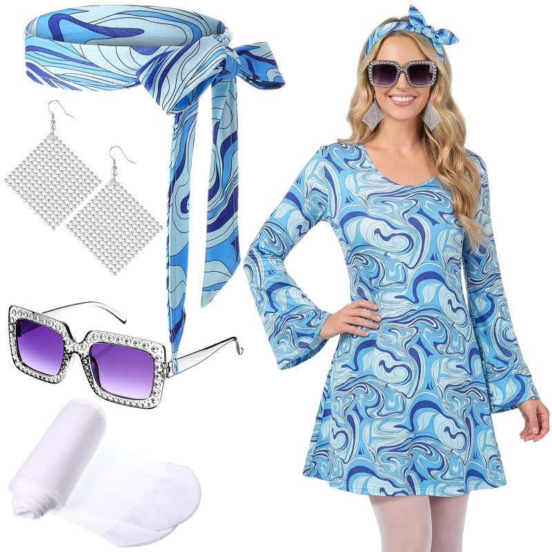 Janmercy 5 Pcs 70s Disco Outfit for Women Hippie Costumes Accessories 70s 80s Halloween Decades Party Cosplay(Small,Fashion) - Image 1